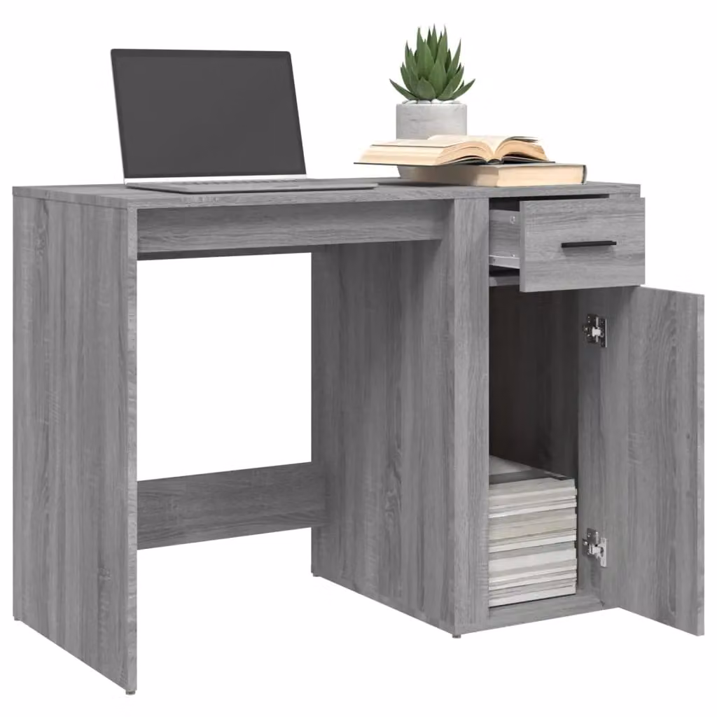 Berkfield Modern Computer Desk in Grey Sonoma, W/D/H: 100 x 49 x 75 cm – 4
