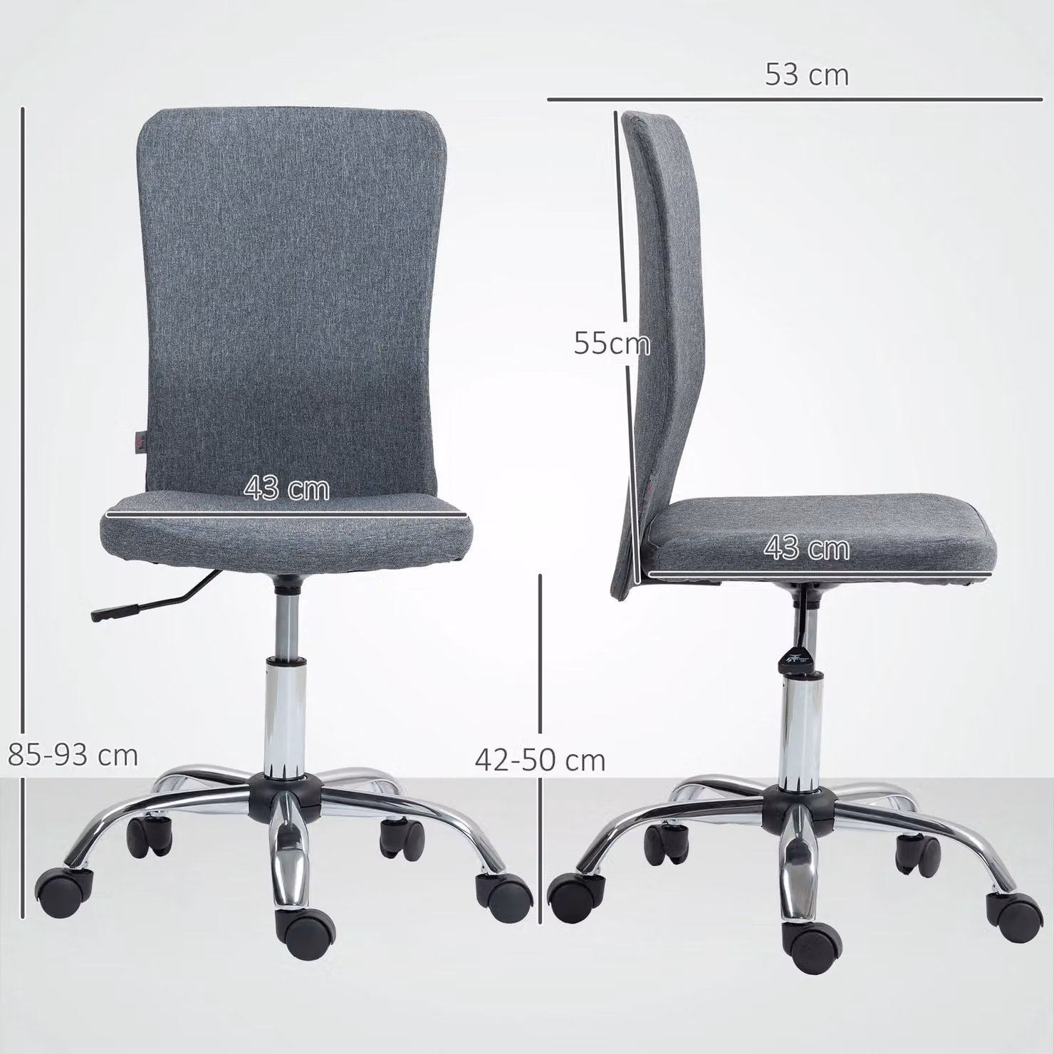 HOMCOM Armless Fabric Swivel Task Chair in Grey for Home Office or Bedroom – 3