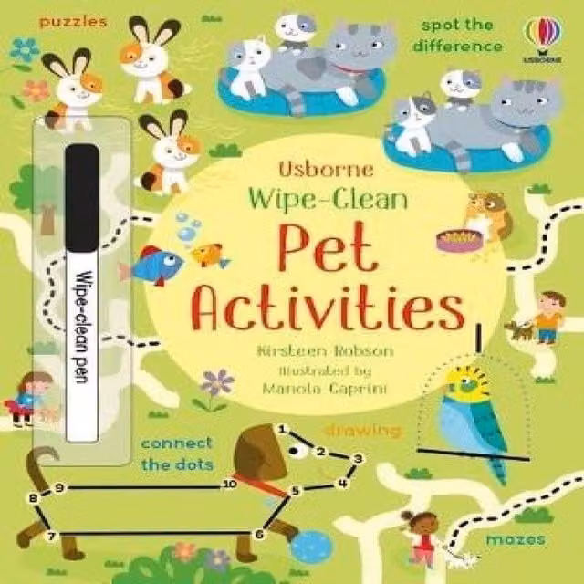 Usborne Wipe-Clean Pet Activities Paperback Book by Kirsteen Robson, Multicolour
