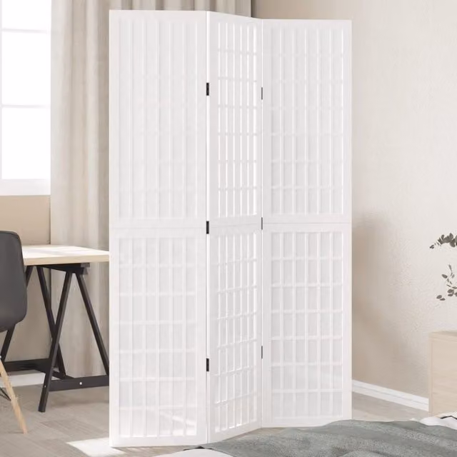 Berkfield Home 3-Panel White Solid Wood Paulownia Room Divider