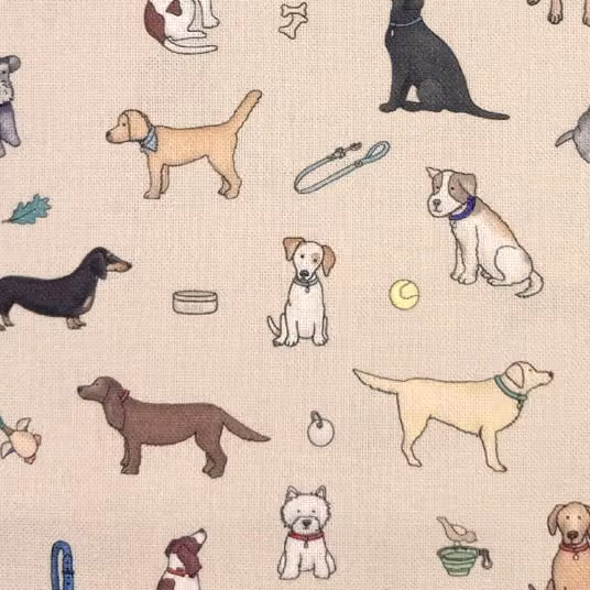 Emma Lawrence Barking Buddies Graphic Fabric Linen in Multicolour and Beige