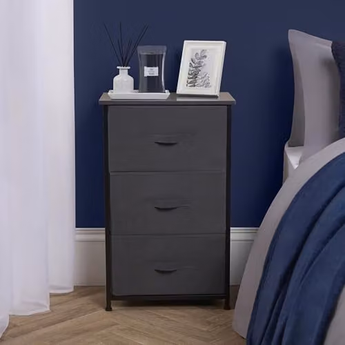 OHS Brooklyn 3-Drawer Fabric Chest of Drawers, Grey – 1