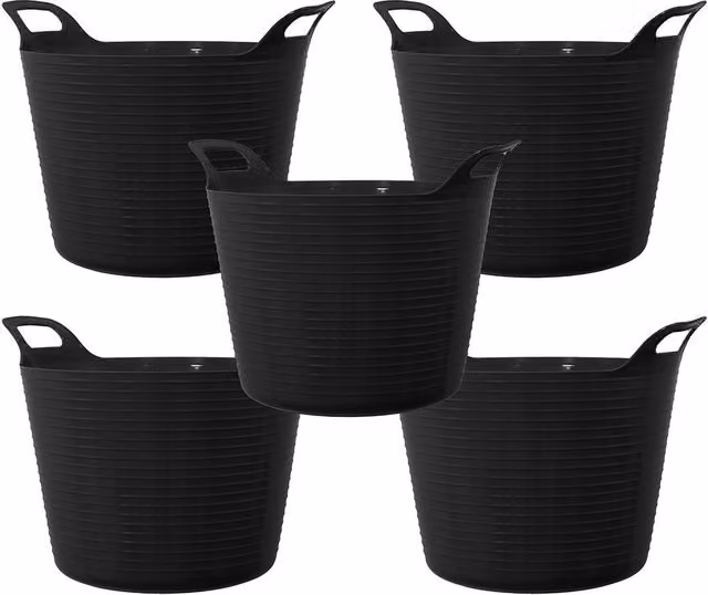 Simpa Set of 5 Durable Plastic Multipurpose Flexi Tubs, 42L, Black