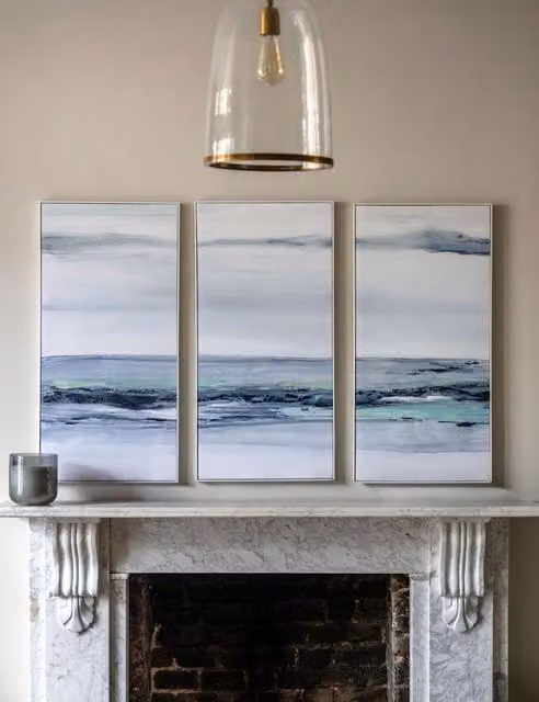 Gallery Direct Set of 3 Clouded View Blue Framed Canvas Nature Photographs