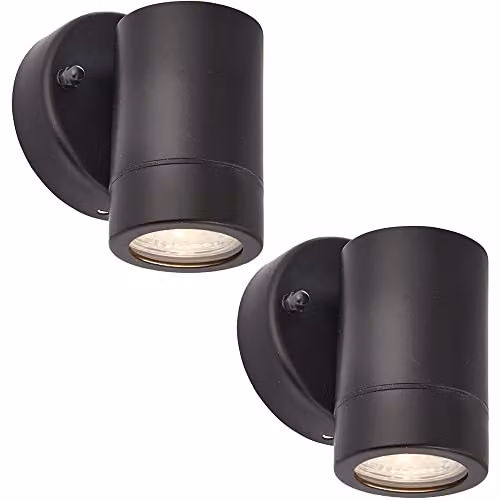 Loops 2 Pack Dimmable Outdoor Wall Downlight in Matt Black Stainless Steel and Transparent Glass with 7W GU10 LED Bulb, IP44 Rated – 1