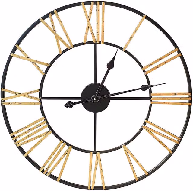 Klass Home Collection Silent Vintage Round Analog Wall Clock in Black and Gold