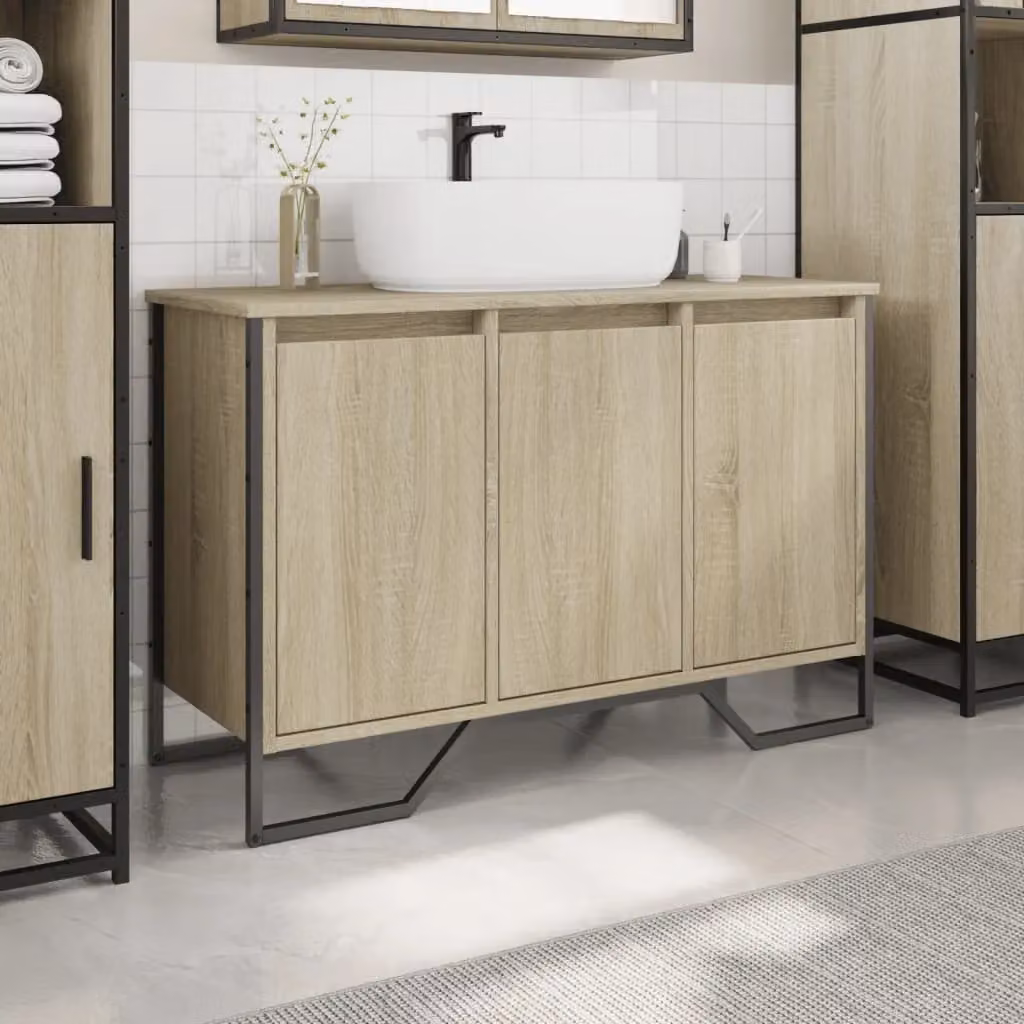 Berkfield Home Sonoma Oak Wall Mounted Bathroom Sink Cabinet, W/D/H: 91 x 35 x 60 cm – 2