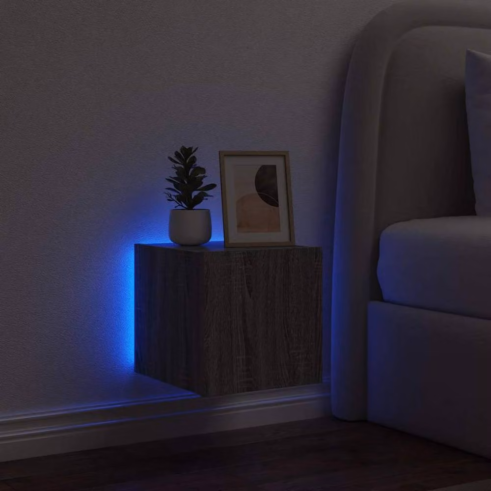 Berkfield Home TV Wall Cabinet with LED Lights in Grey Sonoma, W: 35.0 cm, D: 30.5 cm, H: 30.0 cm – 2