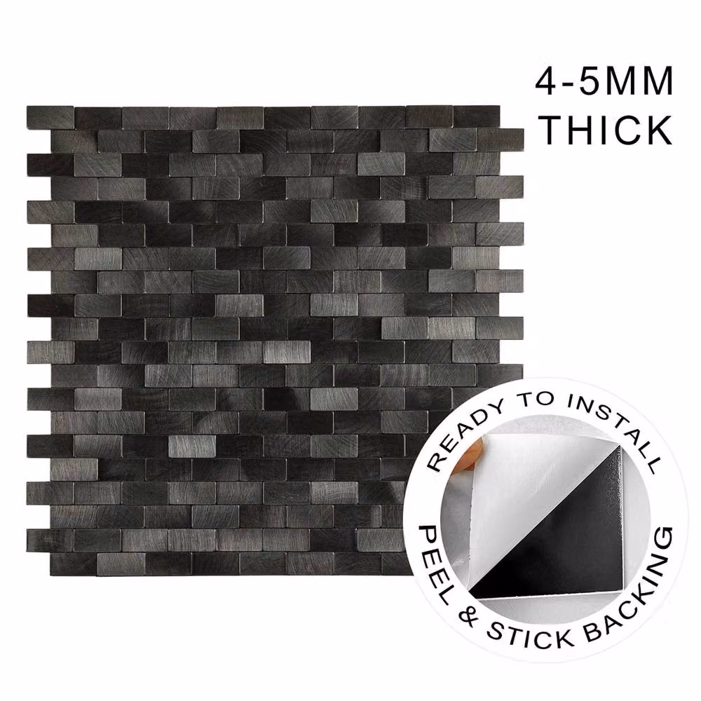 ENER-J Urban Alloy Pattern Peel & Stick Aluminum Wall Tiles, Silver, Pack of 4, W/D/H: 300 x 300 x 4 mm – 6