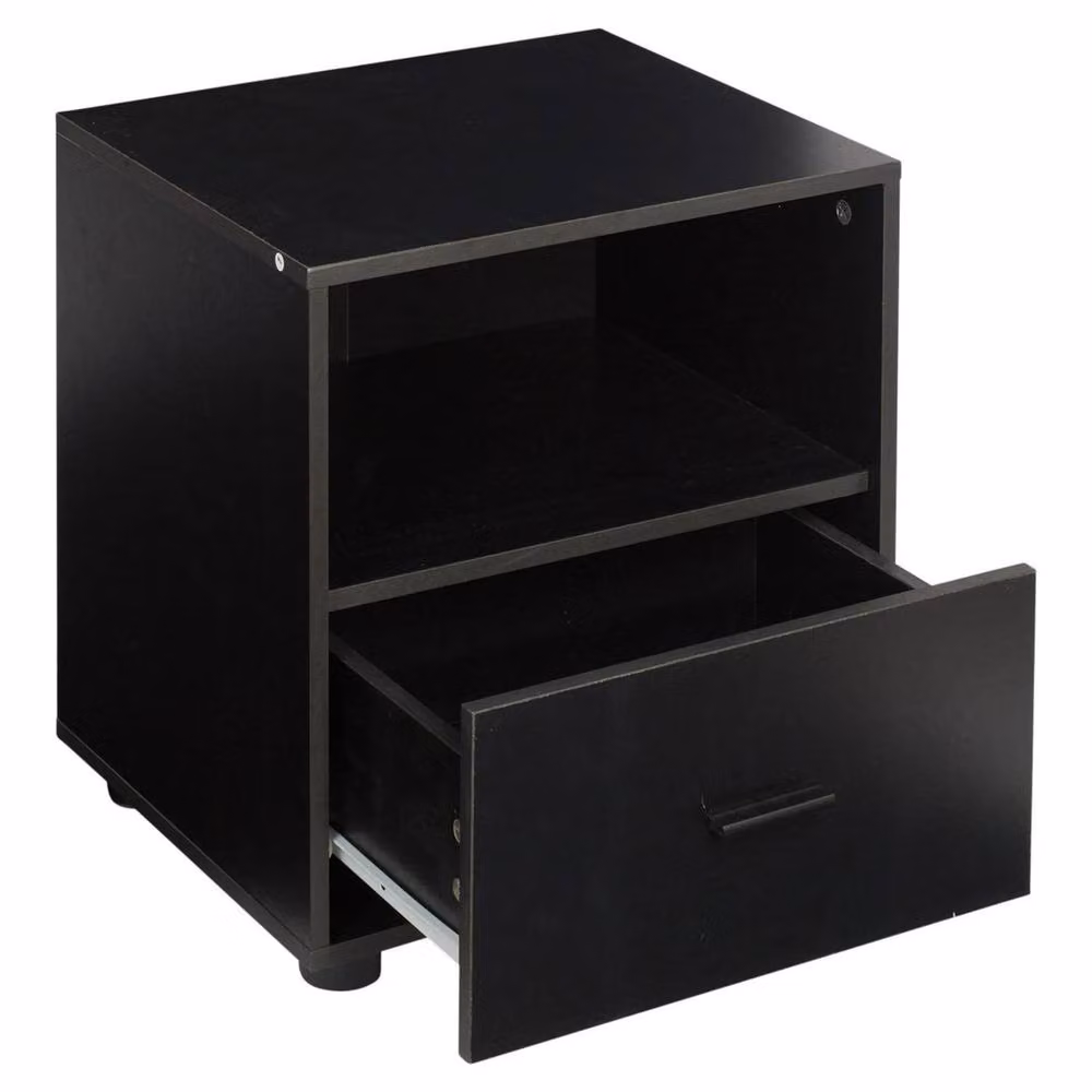 FORGEVIO Black Wooden Bedside Table Cabinet with One Drawer – 3