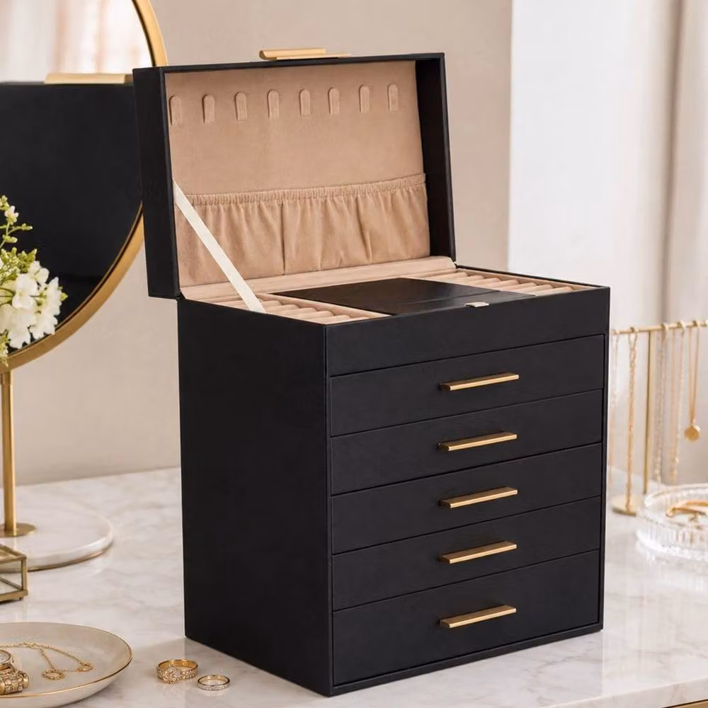 Kelvenix Black Jewellery Storage Box with 5 Drawers – 5