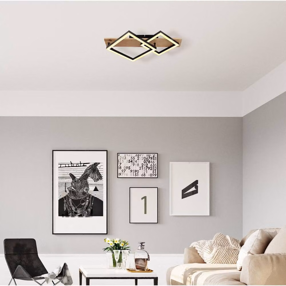 Netlighting Beatrix Semi Flush Ceiling Light in Matt Black with Twin Square LED 3000K Warm White – 2