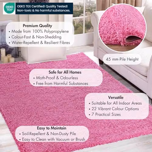 Serdim Rugs Pink Round Shaggy Living Room Rug, Diameter: 120 cm – 2