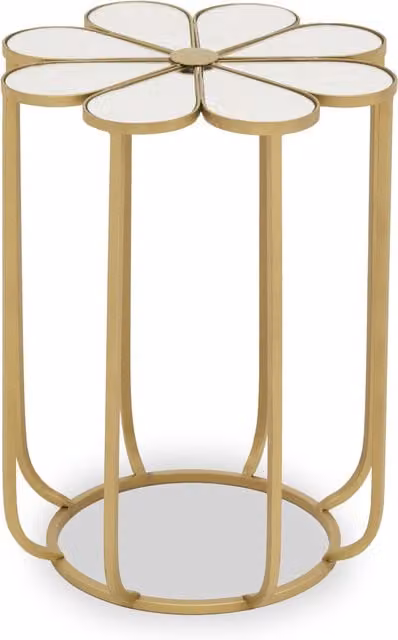 Orsina Petal Side Table with Mirrored Glass Top in Gold and White, H 57 cm x W 43 cm x D 43 cm