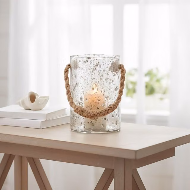 Orsina Kuta Natural Rope Large Glass Lantern in Transparent