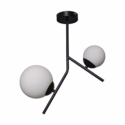 ValueLights Beauworth Modern Black Metal Bar Pendant Light with White Glass Globes