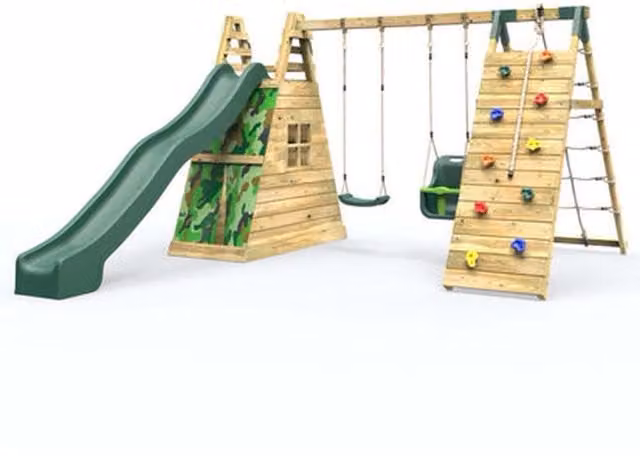 Rebo Wooden Climbing Frame with Swing and Slide in Green