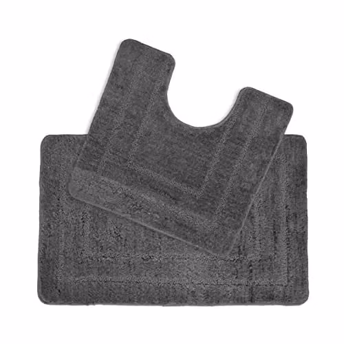 Allure Bath Fashions 2 Piece Non-Slip Microfibre Bath and WC Pedestal Mat Set in Grey