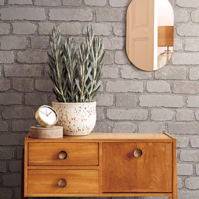 Galerie Industrial Effects Brick Wallpaper in White and Orange