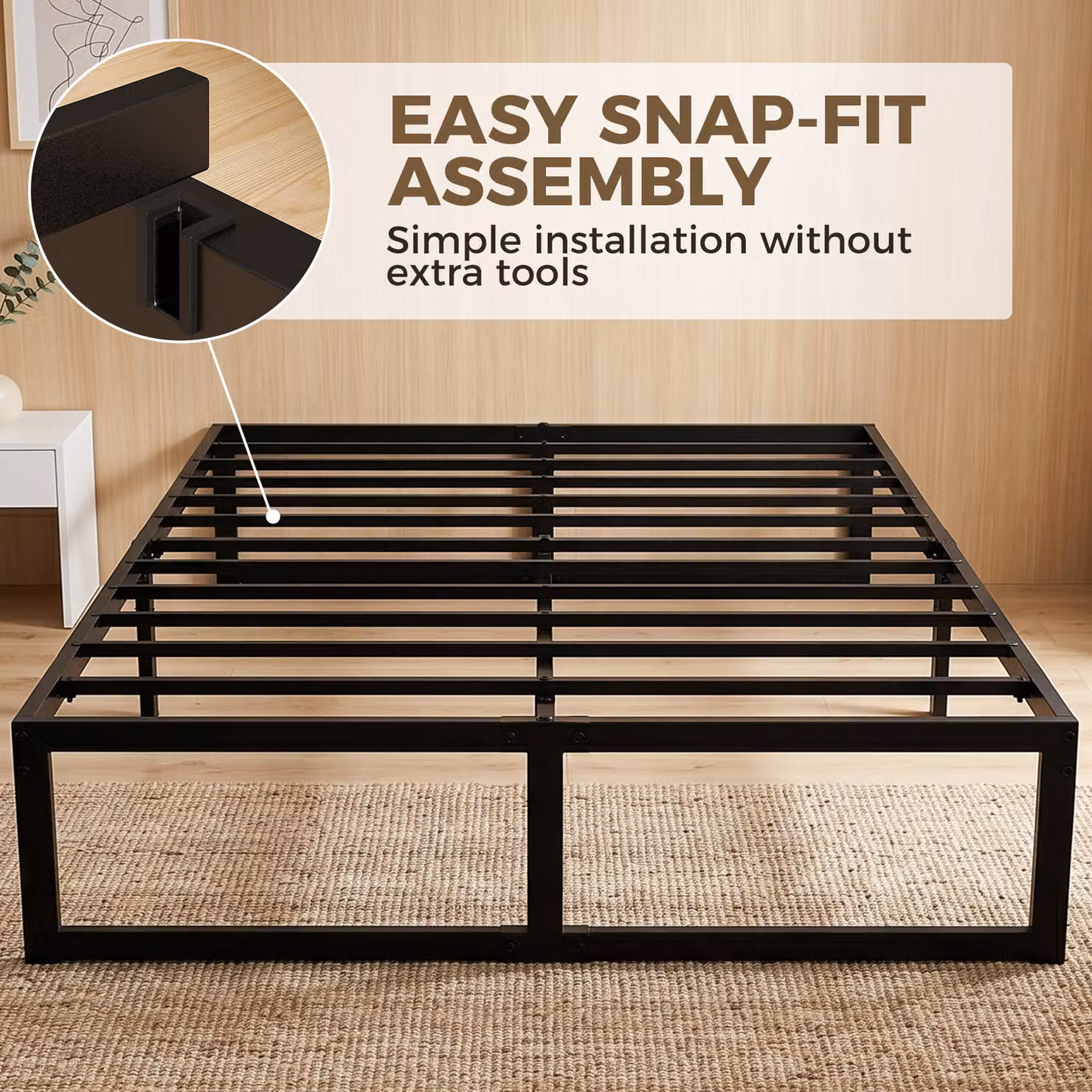 HOMCOM Double Bed Frame with Underbed Storage and Steel Slat Support, Black, W/D/H: 135 x 190 x 32.5 cm – 4