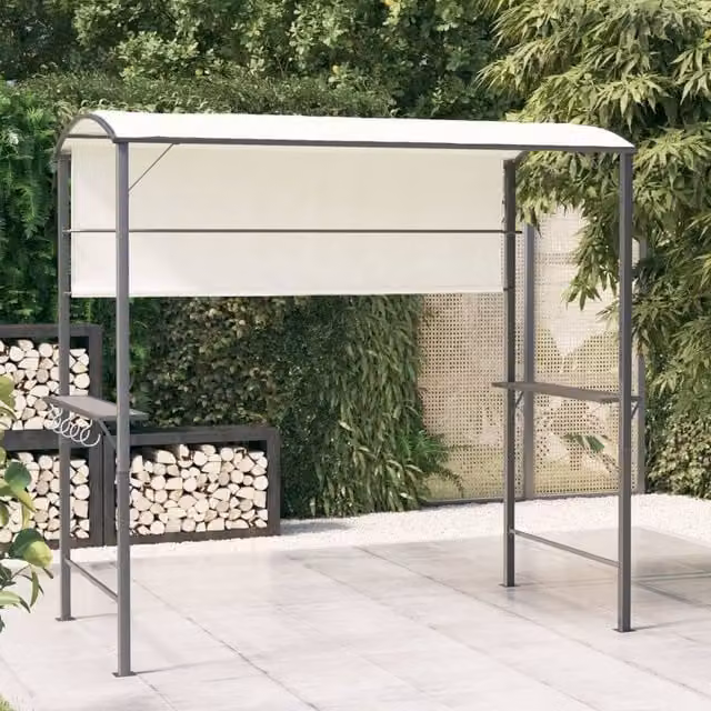Berkfield Home Gazebo with Curved Roof in Beige and White, W/D/H: 220 x 110 x 200 cm