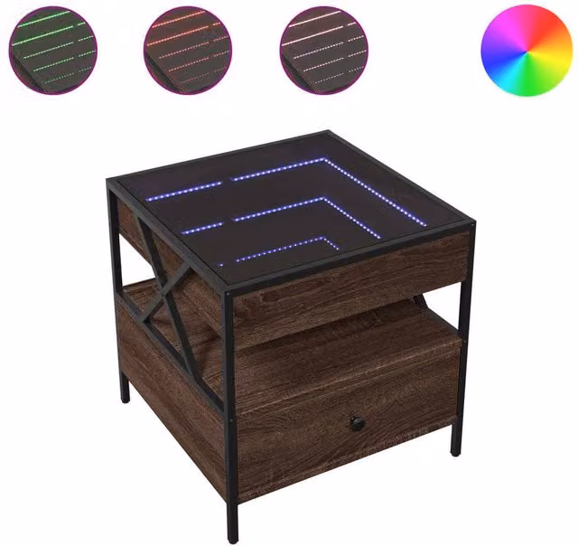 Berkfield Home Infinity LED Coffee Table in Brown Oak, W/D/H: 50 x 50 x 51 cm – 1