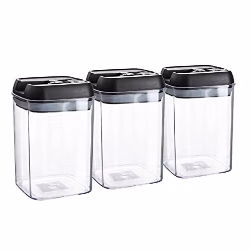 Argon Tableware Airtight Plastic Food Storage Containers with Flip Lock Lids, 800ml, Black, Pack of 3