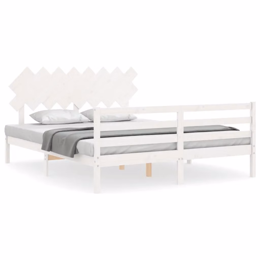 Berkfield Home White Solid Wood Bed Frame with Headboard W/D/H: 160 x 200 cm – 2