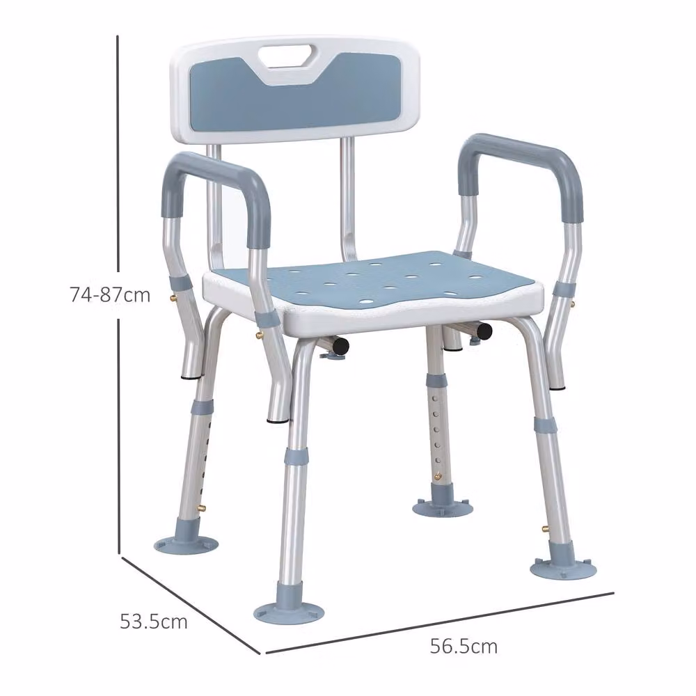 STILVORA Adjustable Shower Chair with Back and Arms in Blue – 3