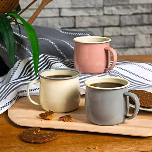Argon Tableware Enamel Belly Mugs, 375ml, Pink and White, Set of 12 – 3
