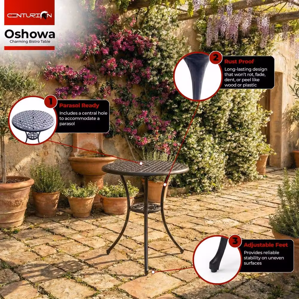 Centurion Supports OSHOWA Cast Aluminium Garden and Patio Bistro Table in Black, W/D/H: 70 x 70 x 68.5 cm – 4