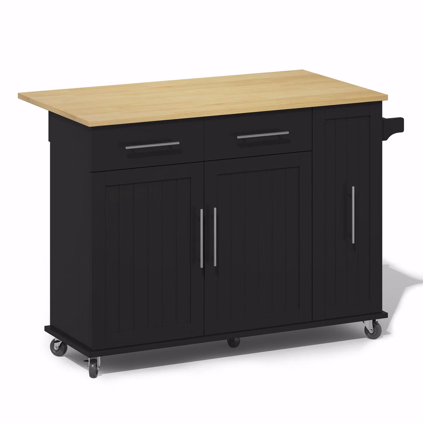 Aosom UK Modern Kitchen Trolley with Drop Leaf and Pull-Out Organiser in Black and Natural, W: 120 cm, D: 40 cm, H: 90 cm – 2
