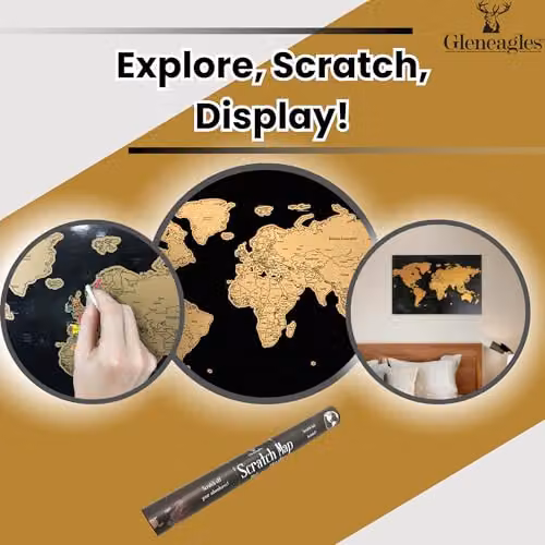 Gleneagles Cello Scratch Off World Map Travel Tracker Poster in Black and Gold – 6