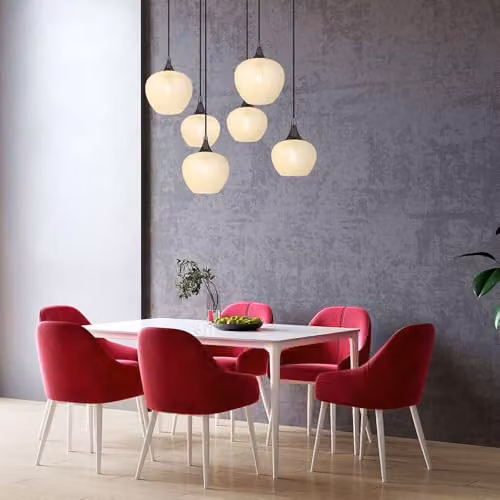 Globo Lighting Modern Suspended Dining Room Pendant Light with 6 Transparent Glass Spheres in Black Matt – 1