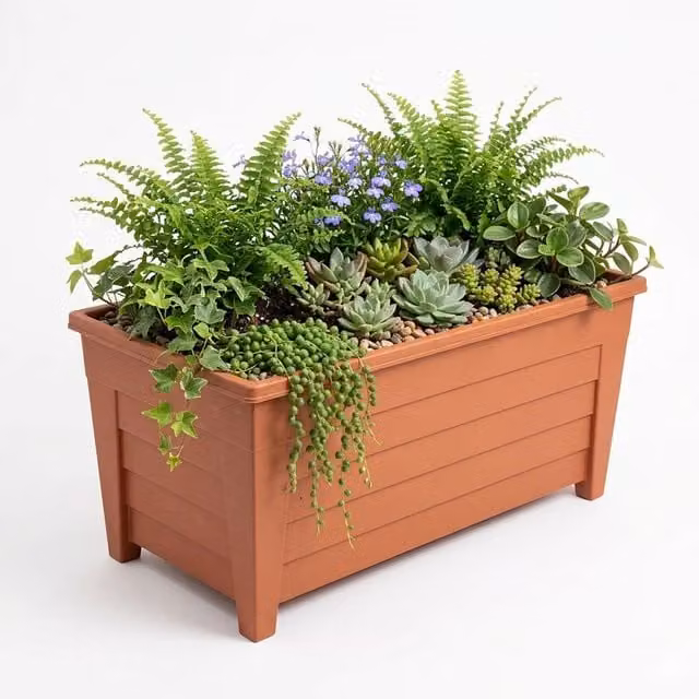 Storm Trading Group Set of 2 Large Grosvenor Trough Flower Planters, Terracotta and Brown, 55 cm