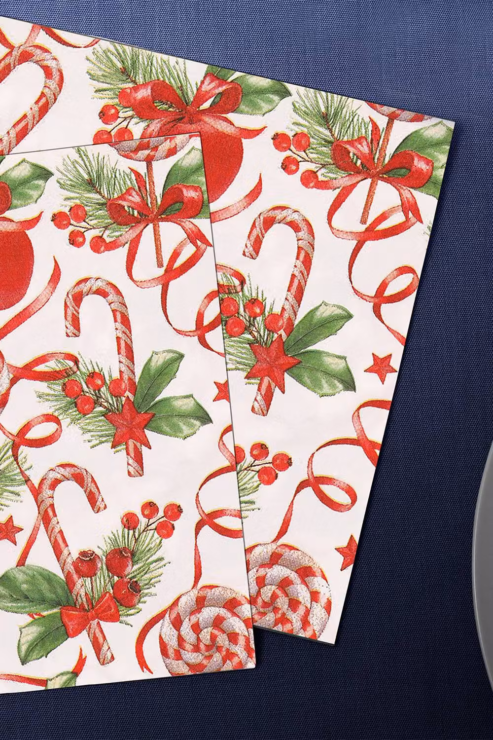Neel Blue Christmas Paper Napkins, 20 Pack of White and Red Striped Serviettes – 4