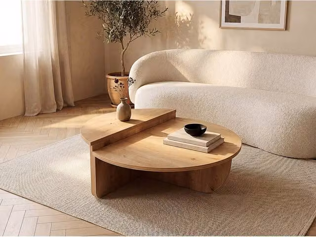 Vente-unique Aloeve Set of 2 Nested Coffee Tables in Light Oak and Beige – 1