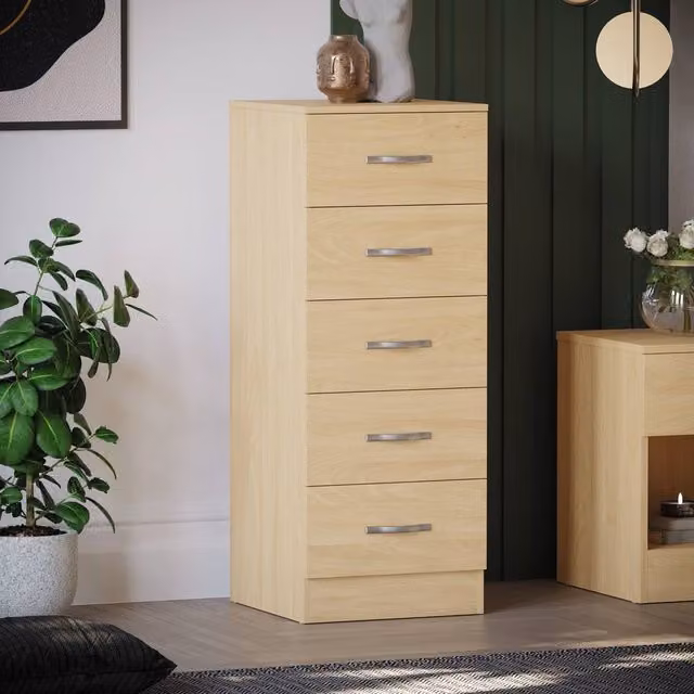 HD Designs Riano 5 Drawer Narrow Freestanding Storage Chest in Brown – 1