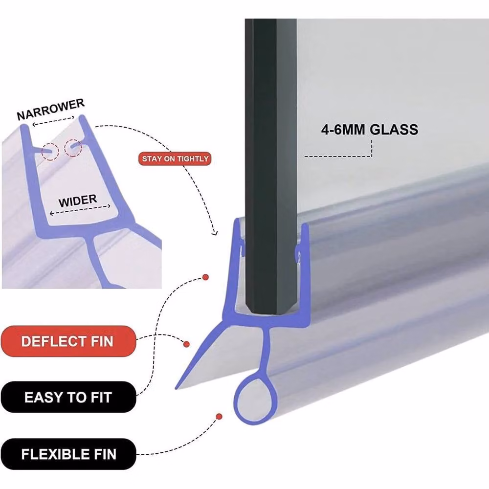 NESTLUNE Clear Plastic and Rubber Bath Shower Screen Door Seal Strip – 2