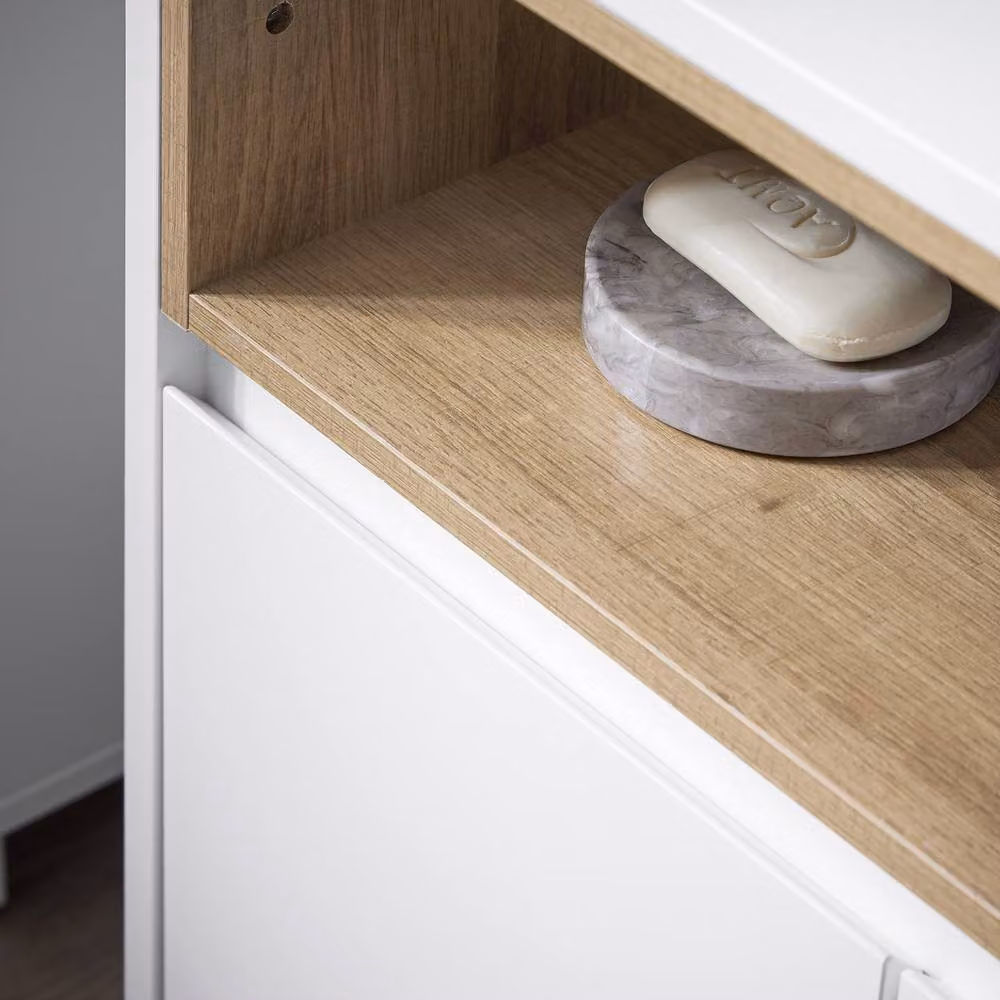 SoBuy White Under Sink Bathroom Cabinet with Open Shelf and 2 Hinged Doors, Height: 61 cm – 6
