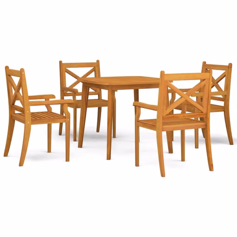 Berkfield Home 5 Piece Garden Dining Set in Brown Solid Acacia Wood