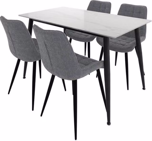 Lemon Pavilion Furniture Luna Modern Ceramic and Metal Dining Set in White, Black and Grey