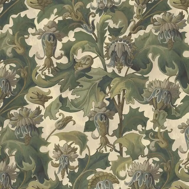 House of Hackney Vespertine Wallpaper Sample in Ecru, Beige and Green, H 42.0 cm x W 29.7 cm