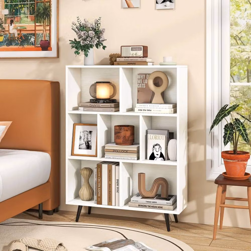 VOGREX White Mid-Century Modern Metal Storage Organizer with Back Panel – 2