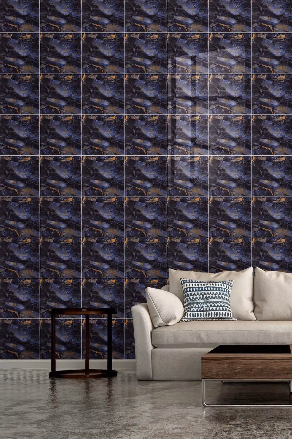 Living and Home 10pcs Blue Black and Gold Marble Peel and Stick PVC Wall Tile Stickers, W/D/H: 40 x 40 x 0.16 cm – 2