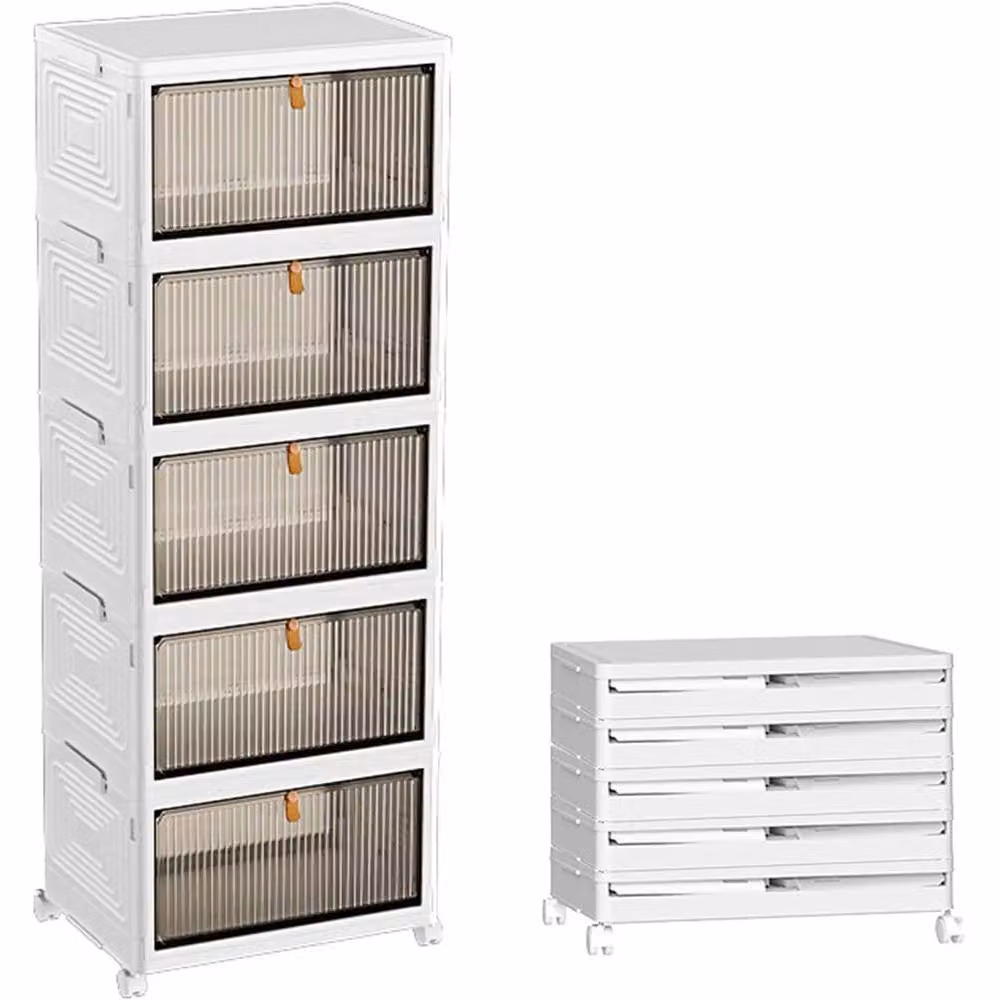 FLAVORA 5 Tier Large Folding Storage Box in White – 2