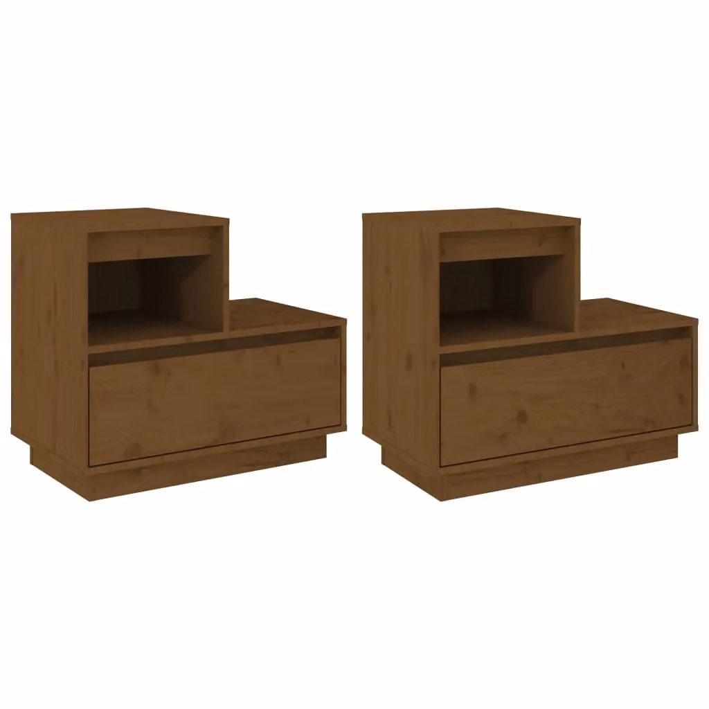 Berkfield Home Set of 2 Rustic Solid Wood Pine Bedside Cabinets, Honey Brown, W: 60 cm, D: 34 cm, H: 51 cm – 2