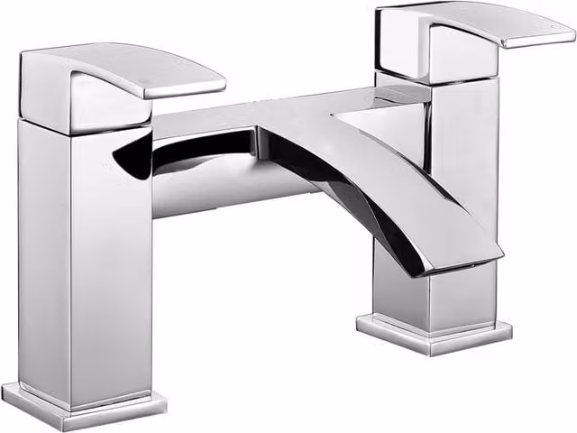 Nes Home Arke Contemporary Chrome Deck Mounted Waterfall Bath Filler Tap with Pop Up Waste in Metallic Silver