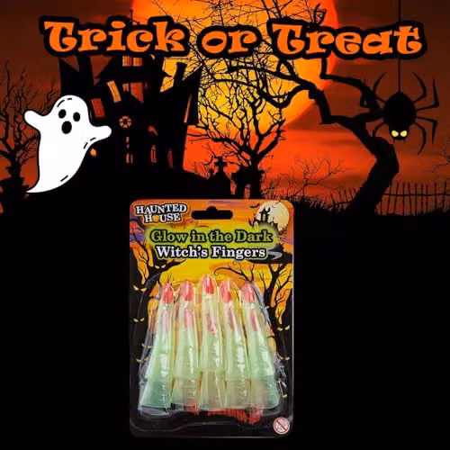 VFM e-Store Glow in the Dark Witch Finger Toppers, Green, 10 cm – 5