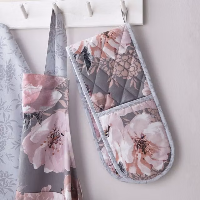 Catherine Lansfield Dramatic Floral Cotton Oven Glove in Grey